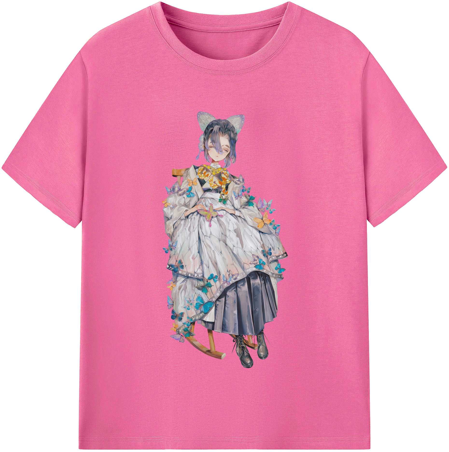 （画像用） 鬼滅の刃（きめつのやいば）蟲柱-胡蝶 しのぶ／こちょう しのぶ Kochou Shinobu レディースカジュアルプリントTシャツ（綿100％）